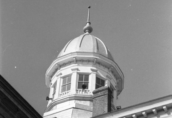 Black and white image of the original cupola on the Babcock building of the Bull Street Campus.